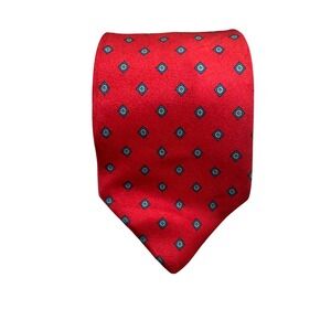 Egon Von Furstenberg Tie Mens Red‎ Teal Silk Geometric Pattern 57" X 3"